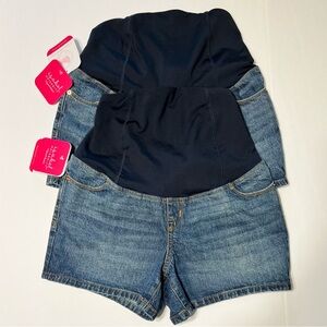 2X Isabel Maternity Crossover Panel Midi Jean Shorts Medium Blue Women's 4 NWT